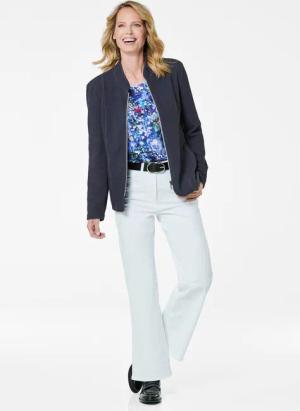 Strukturierte Jacke mit Stehkragen - marine - Gr. 22 von Goldner Fashion