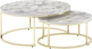furnicato Couchtisch 2er Set Weiß Gold Marmor Optik Sofatisch Rund Modern
