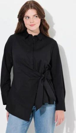 Ulla Popken Hemdbluse Bluse drapiert Hemdkragen Langarm Biobaumwolle