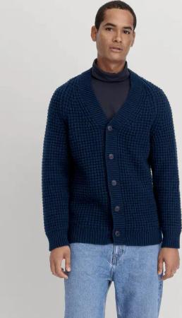 hessnatur Herren Strickjacke Regular aus Merinowolle - blau - Größe 46