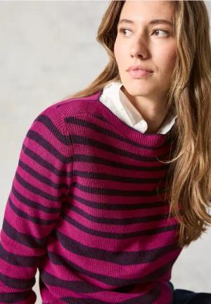 Cecil Damen Gestreifter Pullover in Pink|Lila, Gr: XXL