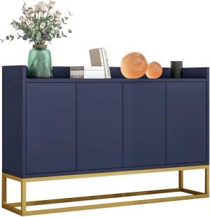 Flieks Sideboard, Kommode mit 4 Türen mit goldenen Metallbeine 120x30x80cm