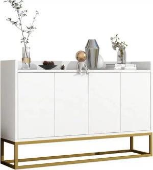 Flieks Sideboard, Kommode mit 4 Türen mit goldenen Metallbeine 120x30x80cm
