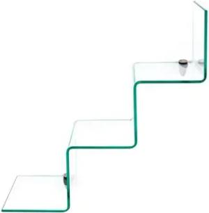 Concept GmbH Wandregal in V / Treppenform, Klarglas - 68x68x20cm (BxHxT)
