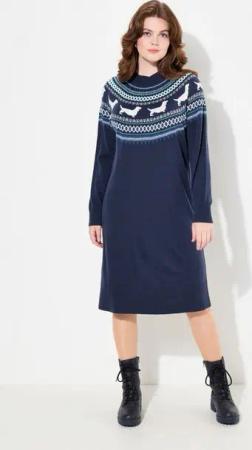 Ulla Popken Strickkleid Norweger-Strickkleid Hunde Oversized Rundhals