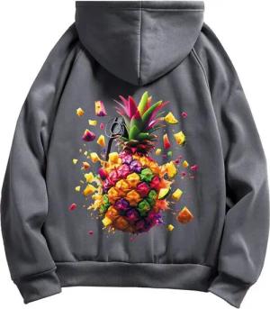 RMK Kapuzenpullover Damen Hoodie Pullover Basic Pulli mit 2 Seitentaschen Ananas mit Kapuze