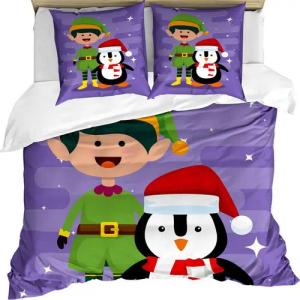 Abakuhaus Bettwäsche Weicher Microfaserstoff Allegigeignet kein Verblassen, Microfaser, Elf Elf und Penguin Frohe Weihnachten
