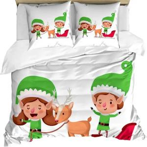 Abakuhaus Bettwäsche Milbensicher Allergiker geeignet mit Kissenbezügen, Microfaser, Elf Elfen und Rentiere auf Sleigh