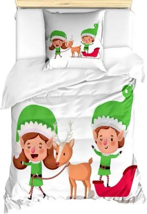 Abakuhaus Bettwäsche Milbensicher Allergiker geeignet mit Kissenbezug, Microfaser, Elf Elfen und Rentiere auf Sleigh