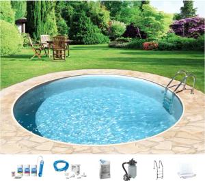my POOL BWT Rundpool "mit sandfarbener Folie für den Karibik Look", (Set, 7 tlg.), Höhe: 120 cm, inkl. umfangreichem Zubehör, verschiedene Größen