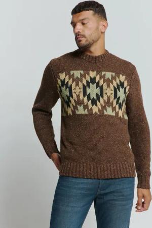 NO EXCESS Rundhalspullover "No Excess Jacquard-Pullover mit Seide"