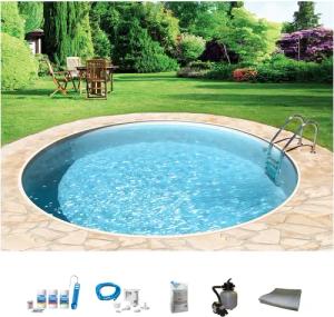 my POOL BWT Rundpool "mit sandfarbener Folie für den Karibik Look", (Komplett-Set, 6 tlg.), Höhe: 120 cm, inkl. Zubehör, in versch. Größen verfügbar
