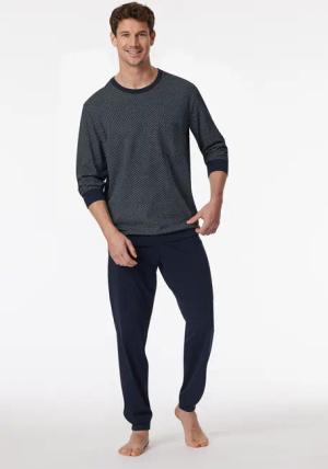 Schlafanzug lang Bündchen nachtblau - Comfort Essentials 52