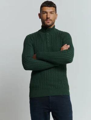 NO EXCESS Rollkragenpullover "No Excess Jacquard-Pullover mit Halbknopfleiste"