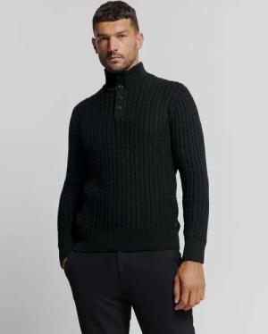 NO EXCESS Rollkragenpullover "No Excess Jacquard-Pullover mit Halbknopfleiste"