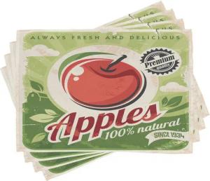 Abakuhaus Platzset Waschbare Stoff Esszimmer Küche Tischdekorations Digitaldruck, (4-teilig, 4-St., Set aus 4x), Obst Grunge Zerrissen Werbung
