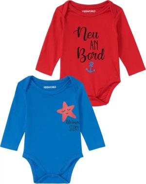 KIDSWORLD Langarmbody "2er Pack Baby-Bodies mit Sprüchen, Neu an Bord", aus Bio-Baumwolle