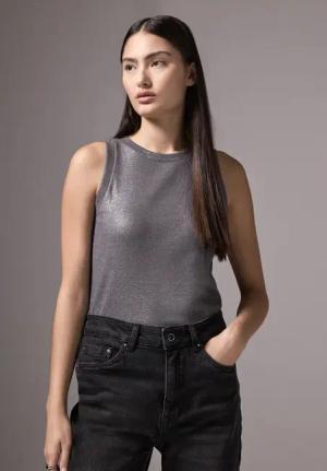 Street One Studio Frauen Schimmerndes Top in Silber, Gr: 46