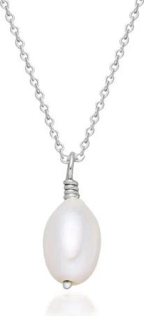 Materia Kette mit Anhänger Perlenkette mit Süßwasserzuchtperle Weiß 56cm CO-1, 925 Sterling Silber