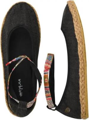 virblatt Espadrilles Damen, Hanf, Freizeitschuhe Sommerschuhe Hippie Damen Ballerina Knöchelband mit Ethnoverzierung