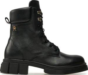 Tommy Hilfiger Schnürstiefeletten Lace-Up Biker Leather FW0FW08167 Schwarz