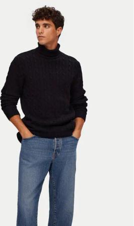 Selected Homme Rollkragenpullover Ryan 16077218 Schwarz Regular Fit