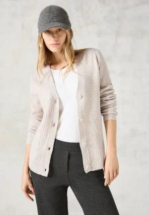 Cecil Damen Cardigan mit Strickmuster in Weiß, Gr: XL