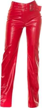 Koucla Treggings Damenhose Wetlook mit Schnalle, Lederoptik