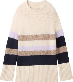 TOM TAILOR Damen Strick Pullover mit Wollanteil, beige, Colour Blocking, Gr. XXL