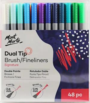Mont Marte Marker Dual Tip Marker mit 24 / 48 / 54 Farben, Doppelspitzen für Zeichnen, Ideal auch zum Skizzieren, Kolorieren, Handlettering, Kalligrafieren