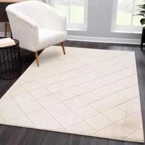 Carpet City Hochflor-Teppich "Moment", rechteckig, 31 mm Höhe, besonders weich, Kaninchen Fell Haptik, 3D-Effekt, Rauten, Wohnzimmer