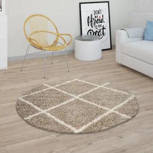Paco Home Hochflor-Teppich "Kalmar 441", rund, 40 mm Höhe, Scandi Design, Rauten Muster, weich & kuschelig