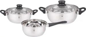 Gustav Voss Topf-Set Kochtopf-Set ANCONA Edelstahl Topfset Kochtopfset, Edelstahl (Induktionskochtöpfe-Set, 5-tlg., 1 x Stieltopf, 1 x Kochtopf mit Deckel, 1 x Bratentopf mit Deckel), induktionsfähig, spülmaschinengeeignet