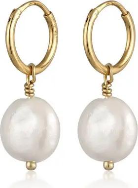 Elli Paar Creolen Creolen mit Muschelkernperlen weiß 925 Sterling Silber vergoldet