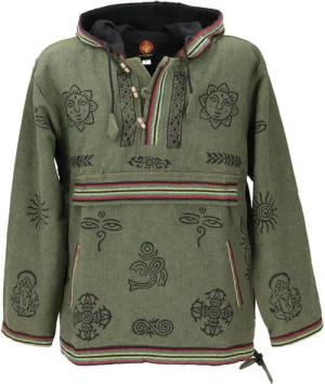 Guru-Shop Sweater Goa Kapuzenshirt, Baja Hoodie - grün Ethno Style, Hippie, alternative Bekleidung