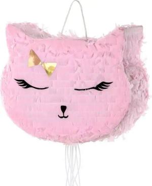 partydeco Pinata, Piñata 27x35x9cm Katze zum Befüllen Rosa