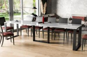 Endo-Moebel Kulissen-Esstisch "Borys 290" 130cm-290cm Kufengestell Metall Kulissentisch ausziehbar, elegant, stabil, 40cm Erweiterungsplatten, extra lang und groß, XXL