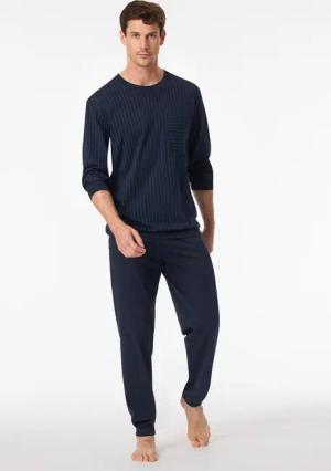 Schlafanzug lang Bündchen Streifen dunkelblau - Comfort Essentials 60
