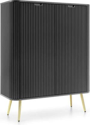 Lomadox Highboard ZARA-160, in schwarz Rillen modern Metallfüße goldfarben 103x129x39 cm
