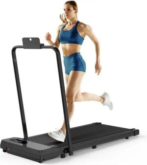BIGZZIA Laufband Klappbare Laufbänder 2 in 1 - Elektrisches Laufband bis 120KG (Mit Fernbedienung und Bedienfeld), 1-8 km/h - Bürstenloser Motor 2.5PS - Mit Armlehne und LED-Anzeige