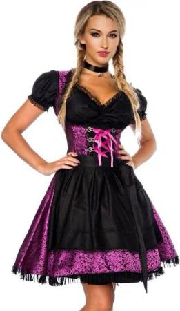Dirndline Dirndl 3-tlg. Set: Premium Dirndl mit Bluse und Schürze in lila, Jacquard