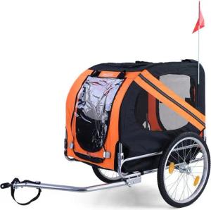RAMROXX Fahrradhundeanhänger Hundeanhänger klappbar für Haustiere bis 40Kg Orange Schwarz