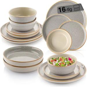 SÄNGER Tafelservice Rio Geschirrset (16-tlg), 4 Personen, Steingut, Handmade, Grau, Erweiterbar, VALUE COLLECTION