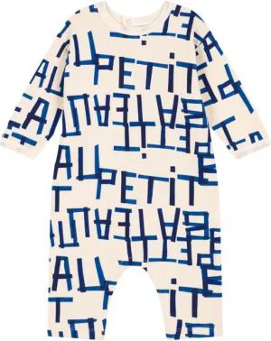 Petit Bateau Overall Petit Bateau Langarm Overall cremefarben mit blauen Buchstaben