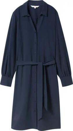 TOM TAILOR Damen Blusenkleid mit Gürtel, blau, Uni, Gr. 42