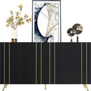 autolock Sideboard Beistellschrank,kommode,Hochschrank mit verstellbaren Einlegeböden, Sideboard mit goldfarbenen Metallstreifen,komodenschrank