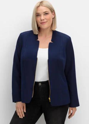 Sheego Blazer mit Stehkragen und Kontrast-Zipper, marine, Gr.44