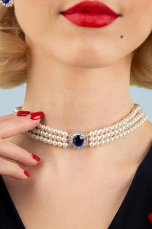 Lady Diana Perlen Halskette in Saphir Blau