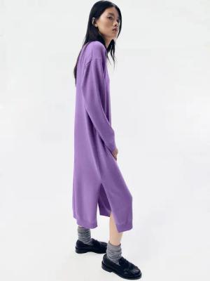 hessnatur Damen WUNDERKIND × HESSNATUR Strickkleid Midi Oversize aus Bio-Merinowolle mit Kaschmir - lila - Größe XS