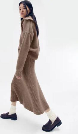 hessnatur Damen WUNDERKIND × HESSNATUR Strickrock Regular aus Bio-Merinowollmix - braun - Größe L